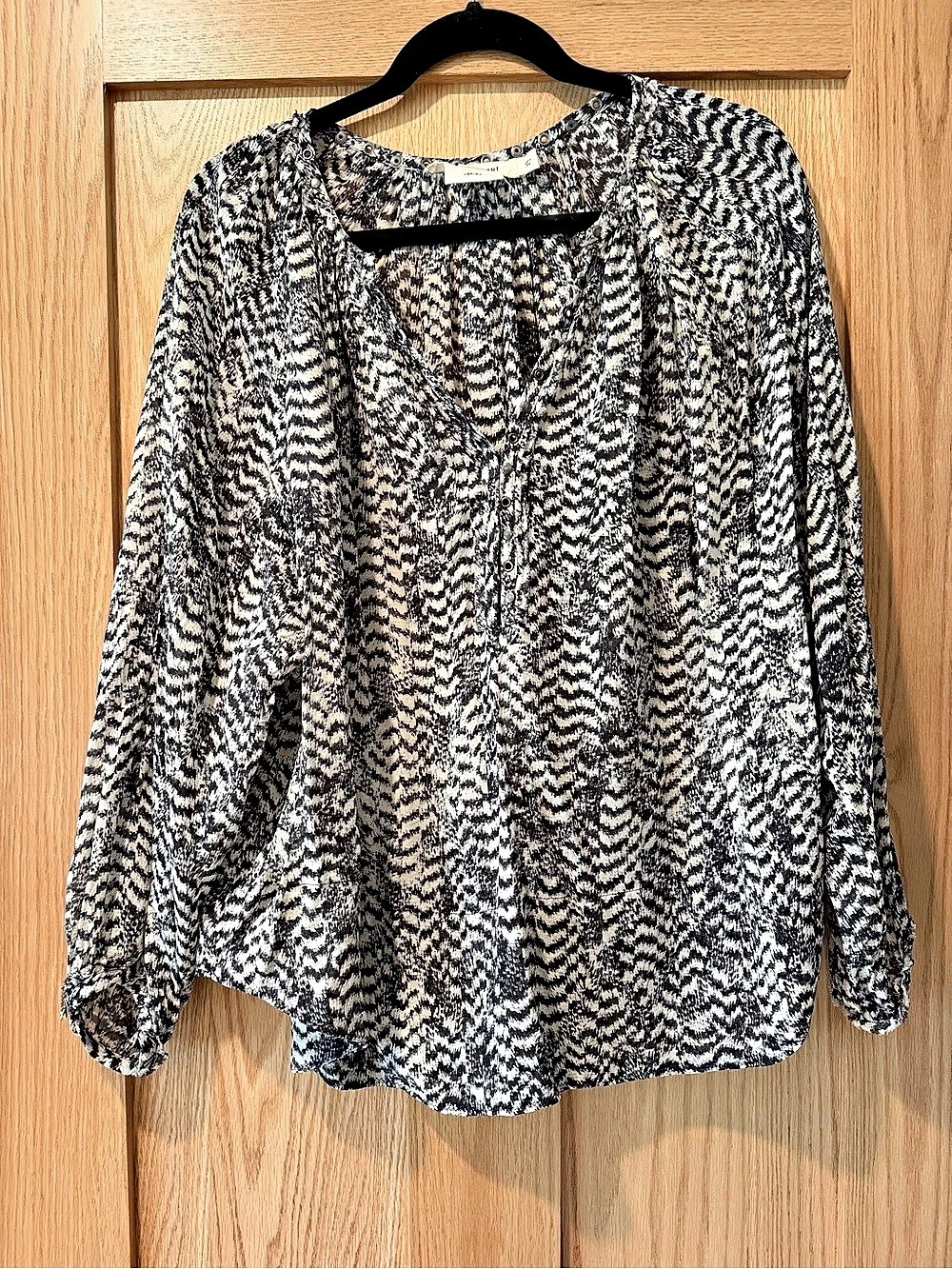 Isabel Marant for H&M 100% Silk Animal Print Blouse Black White US 12 Like New